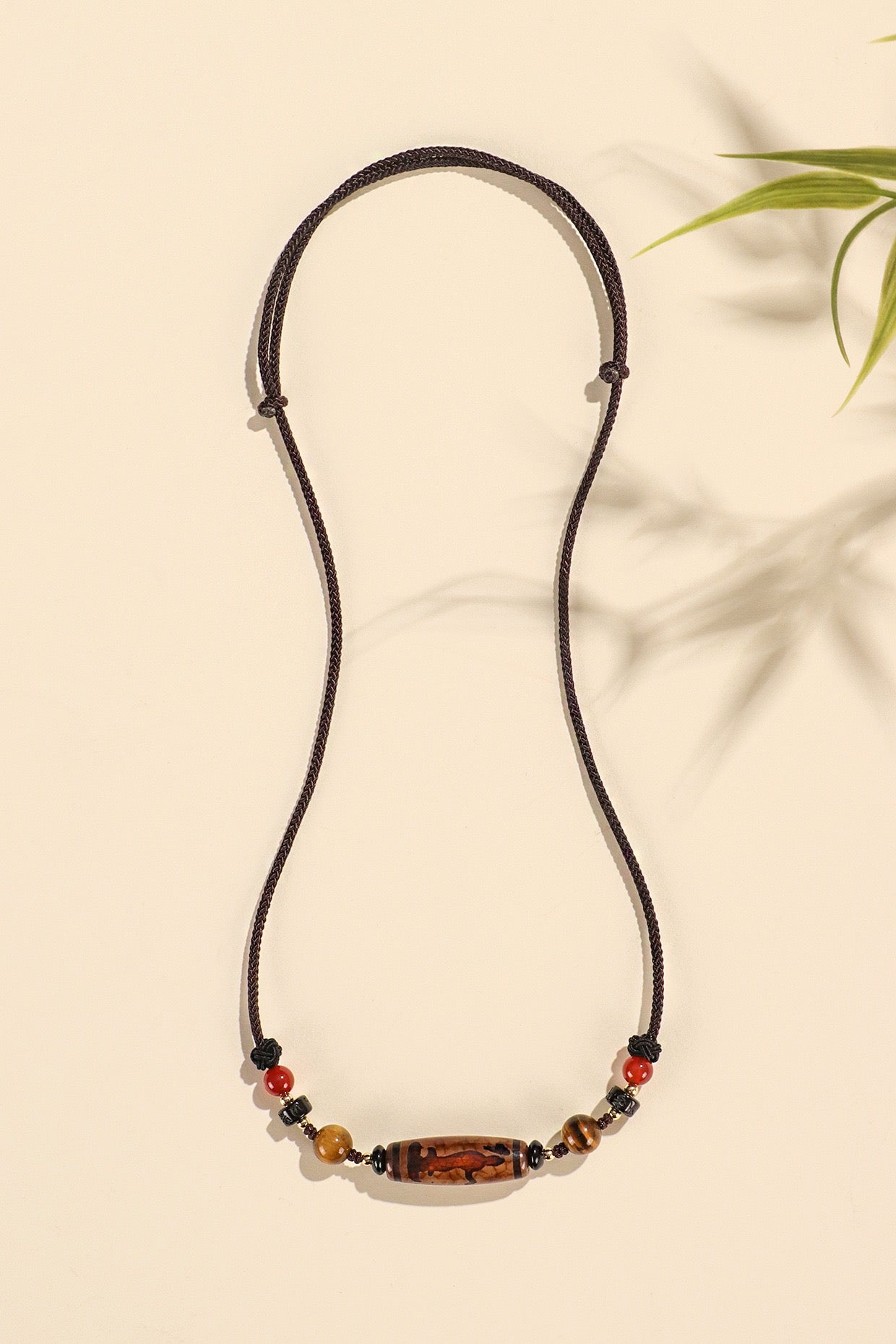Natural Tibetan Dzi Agate Beaded Necklace|Buddhist Mala|Protective Energy Stone Handmade Jewelry