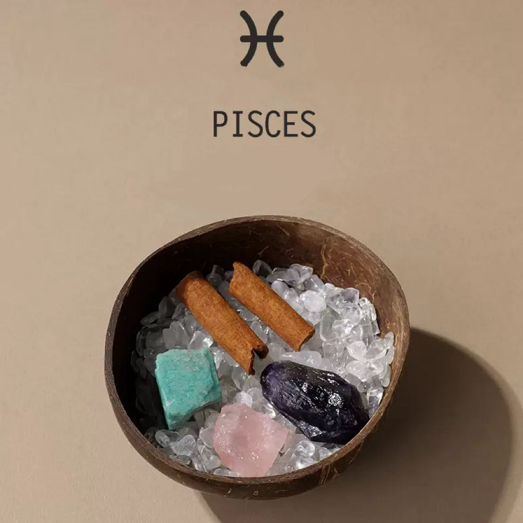 PISCES Natural Coconut Bowl- Crystal Healing Set