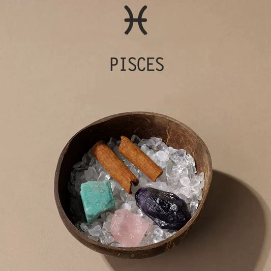 PISCES Natural Coconut Bowl- Crystal Healing Set