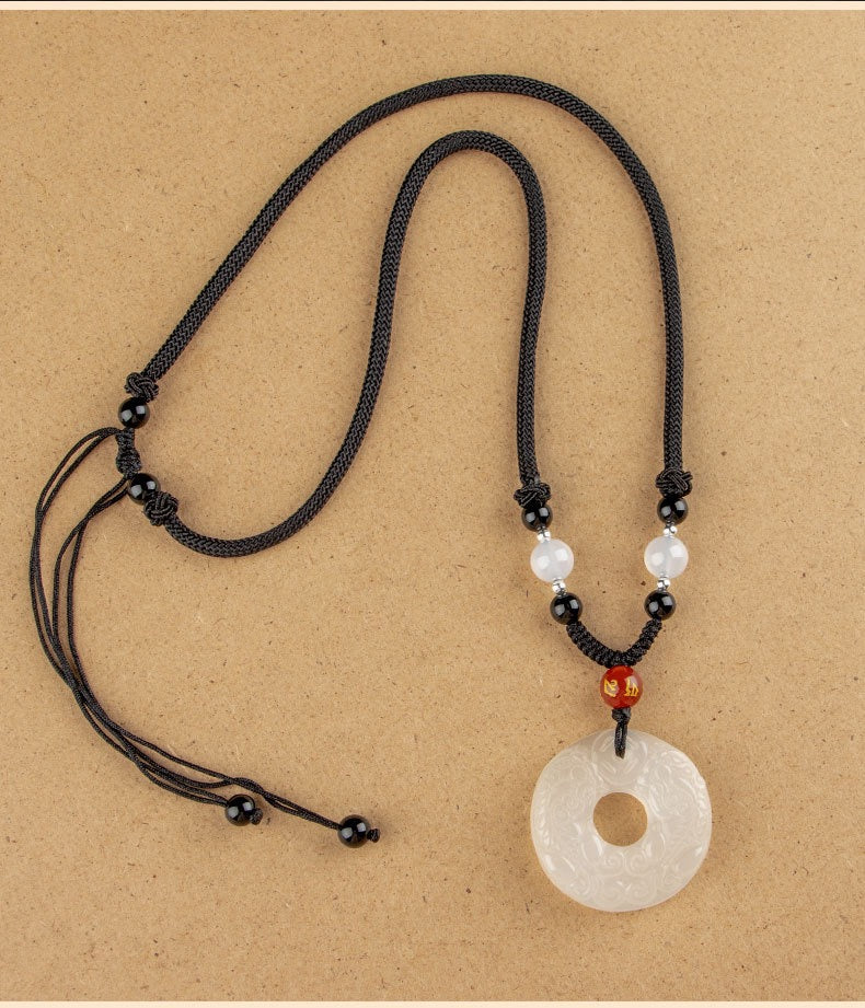 Pi Xiu Necklace – White Agate Carved Amulet for Money Luck & Safety
