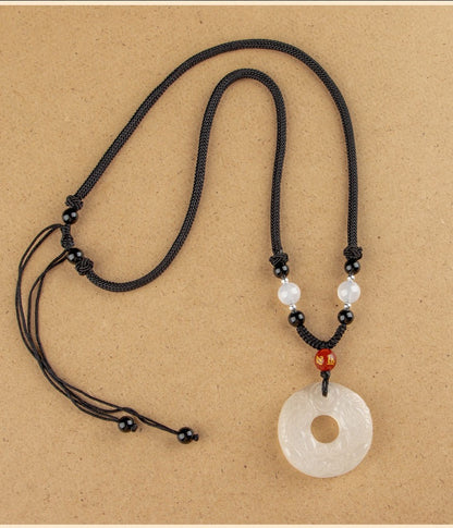 Pi Xiu Necklace – White Agate Carved Amulet for Money Luck & Safety