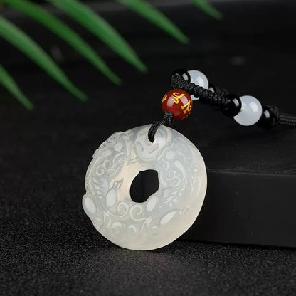 Pi Xiu Necklace – White Agate Carved Amulet for Money Luck & Safety